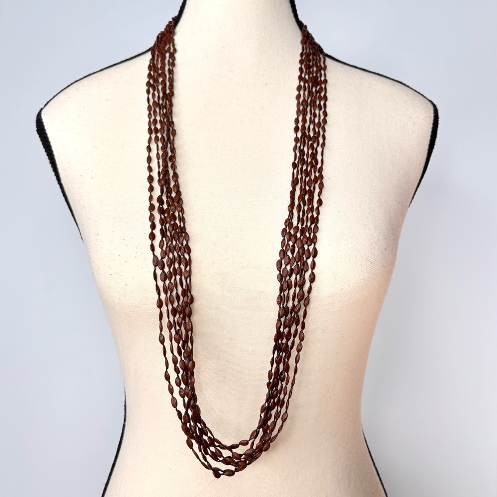 Vintage Hawaiian Brown Seed Seven Strand Koa Seed Kukui Nut Necklace - Picture 3 of 3